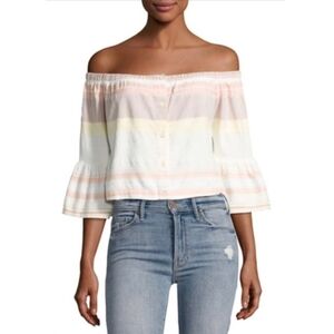 MOTHER Off-Shoulder Striped Blouse - Pink, Yellow, White